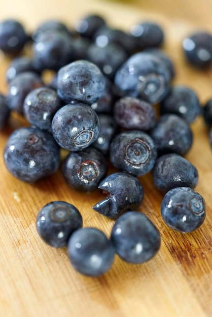 Close-up of blueberries on table