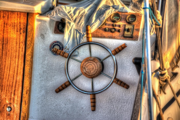 Close up of a boat steering wheel Heavy processed for hdr tone mapping effect