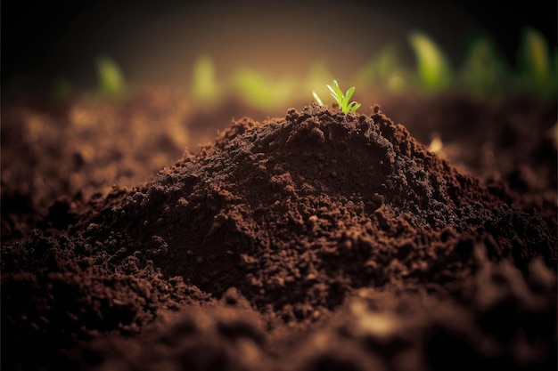 Close-up bodem natuur achtergrond Vruchtbare grond met organische jonge boompjes