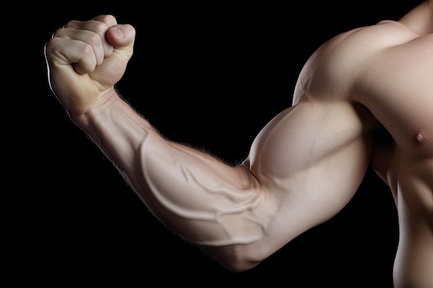 Photo close up on a bodybuilder bicepsshoulderarm isolated on black background