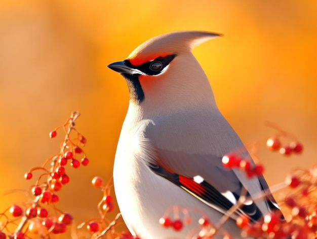 close up of a Bohemian waxwing