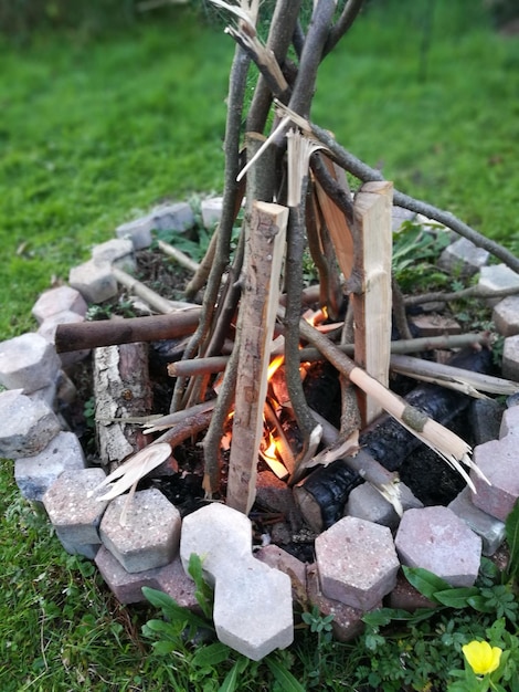 Close-up of bonfire on field