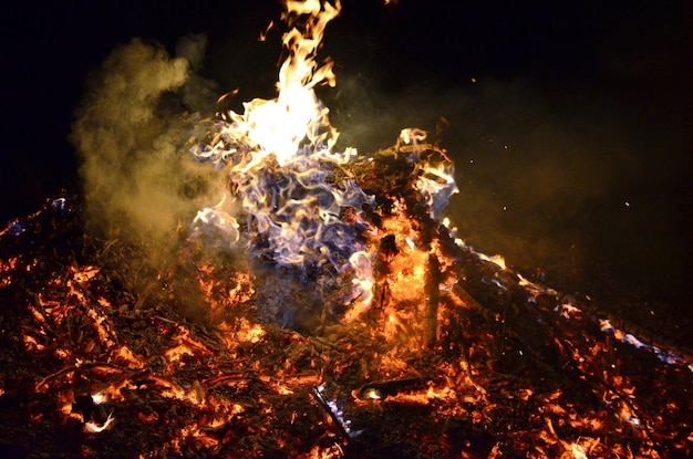 close-up of bonfire at night