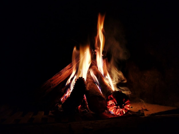 Close-up of bonfire at night