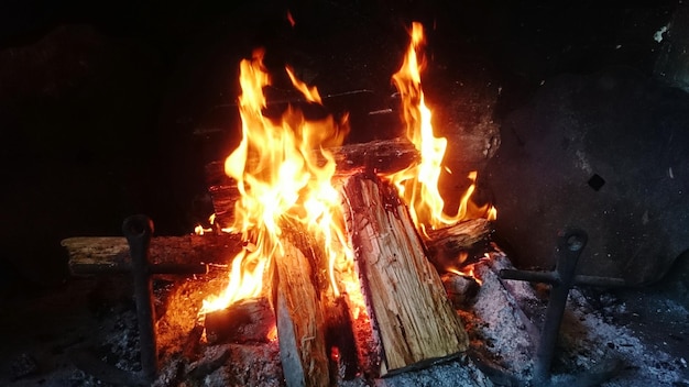 Close-up of bonfire at night