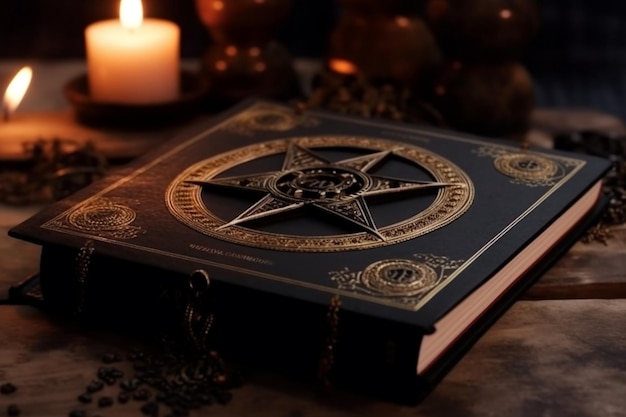 A close up of a book with a pentagram on it generative ai