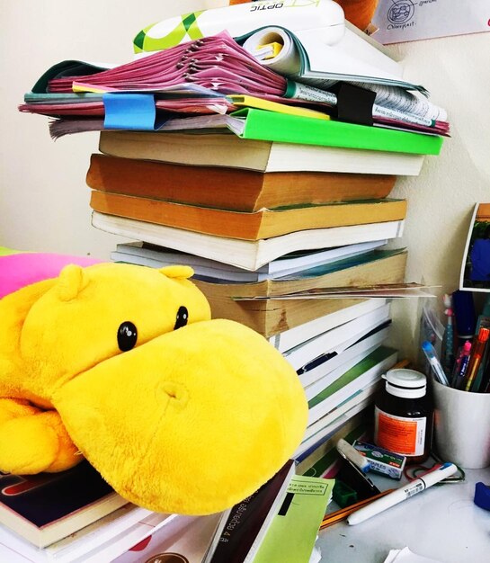 Close-up of books on table