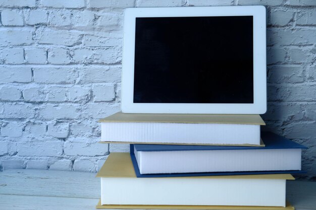 Close-up of books on wall