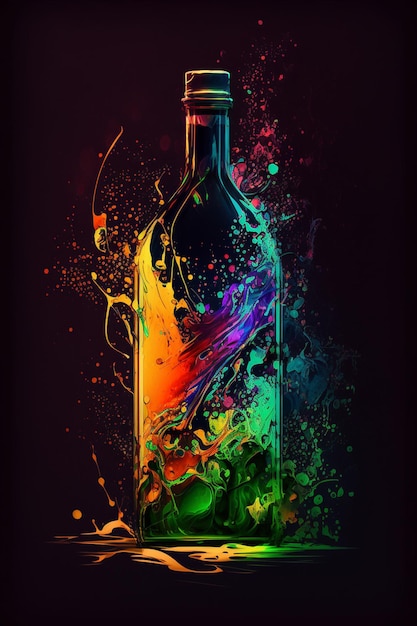 Close up of bottle alcohol with colorful liquid generative ai