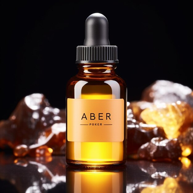 a close up of a bottle of amber oil with ice crystals generative ai