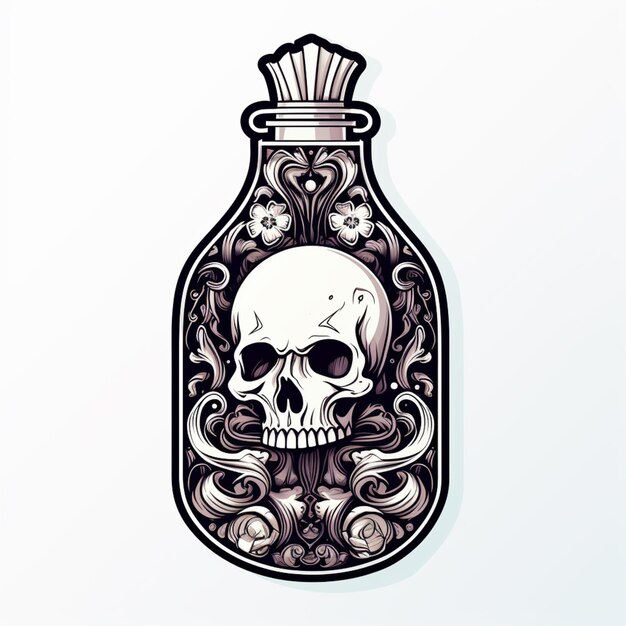 Photo a close up of a bottle with a skull inside of it generative ai