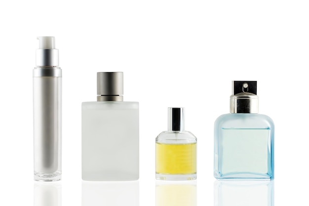 Close-up of bottles against white background