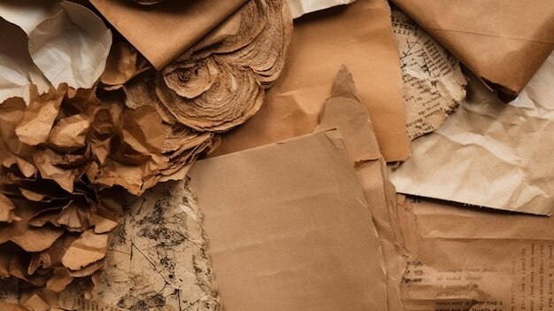 Foto close-up bovenaanzicht volledige vintage van paper scraps uitsparingen van authentieke papier texturen vintage kranten en klassieke literatuur achtergrond