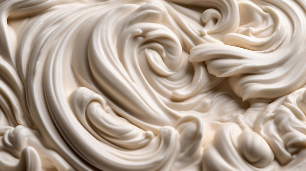 A close up of a bowl of cream with swirls in the middle