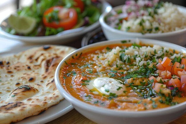 A close up of a bowl of food on a table