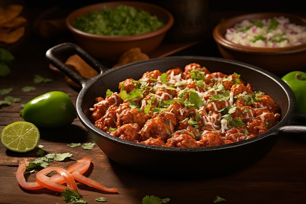 Photo close up of a bowl of mexican style albondigas en chipotle meatballs in chipotle sauce