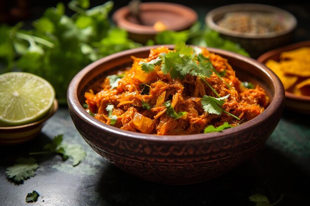 Close up of a bowl of Mexican style tinga de res beef tinga