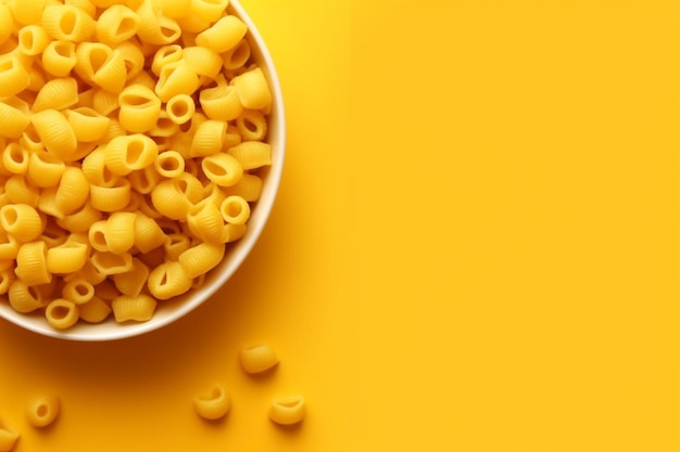 A close up of a bowl of pasta on a yellow surface generative ai