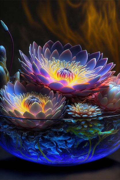 Close up of a bowl with flowers in it generative ai