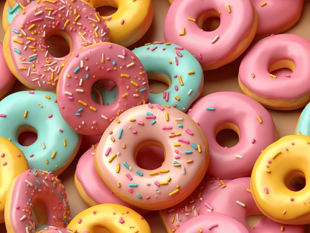 A close up of a box of assorted donuts with sprinkles generative ai