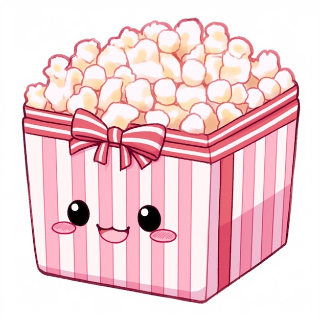 a close up of a box of popcorn with a bow on top generative ai