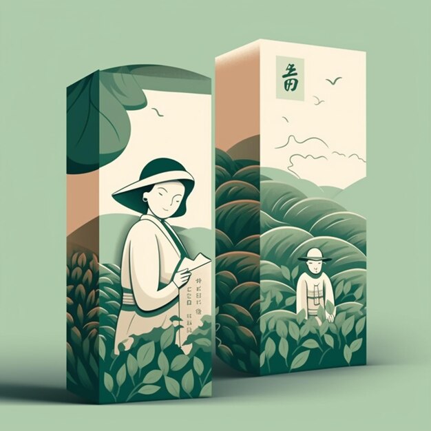 A close up of a box with a woman in a hat and a man in a hat generative ai