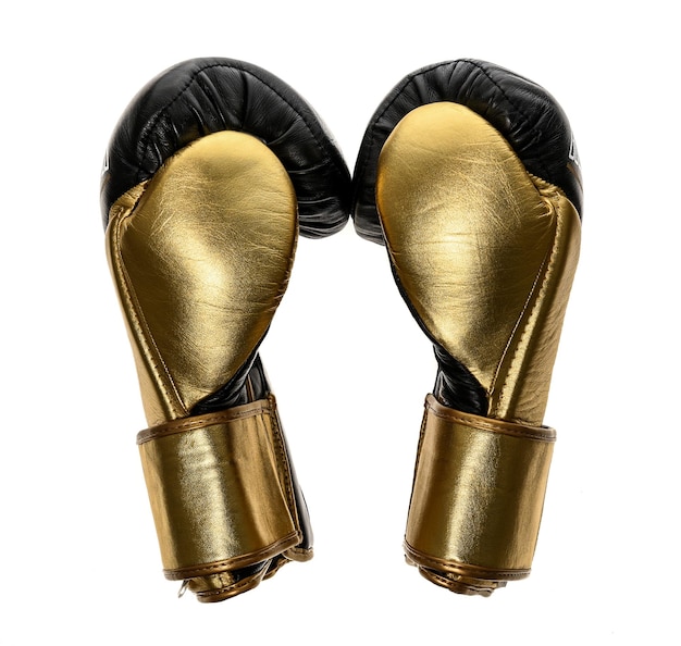 Close up of boxing gloves over white background