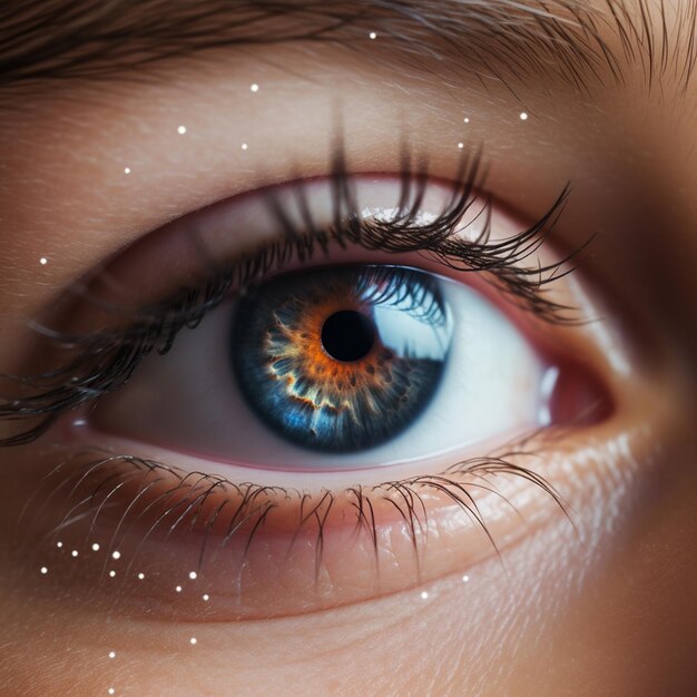 Photo close up of a boy eyes looking at galaxireflection of the galaxy in your eyes