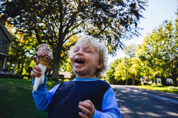 Close-up of boy holding ice cream