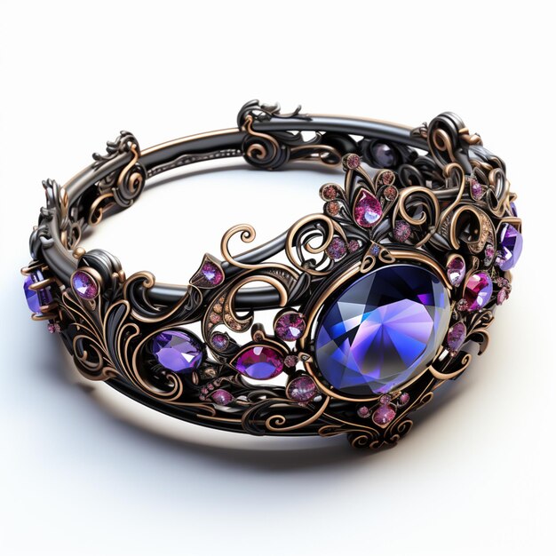 Photo a close up of a bracelet with a purple stone on it generative ai