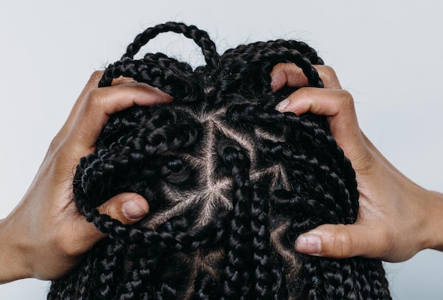 close-up of braided hair
