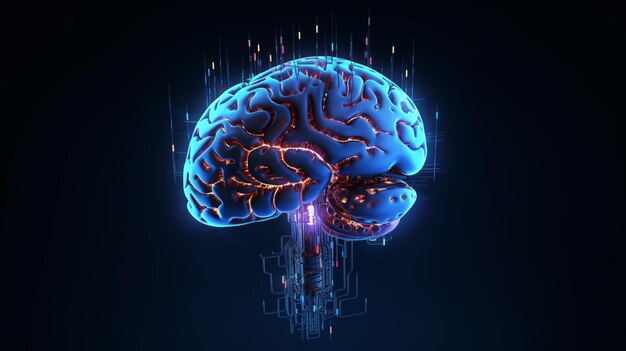 a close up of a brain with a circuit in the middle generative ai