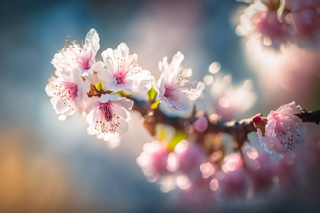 A close up of a branch of pink flowers with the word plum on it