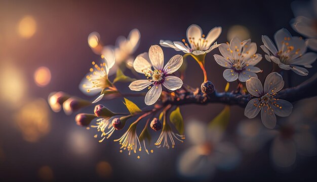 A close up of a branch with flowers on it generative AI