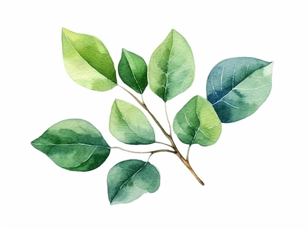 a close up of a branch with green leaves on a white background generative ai