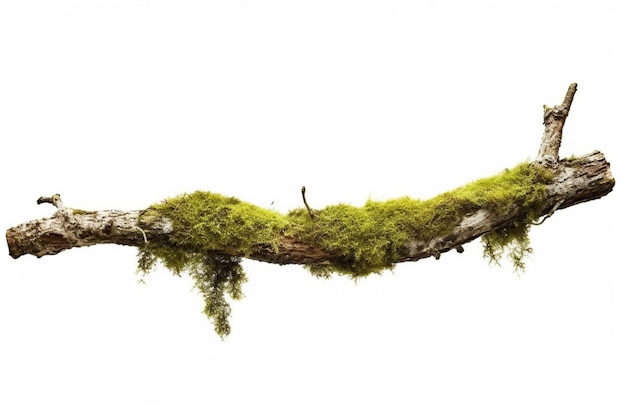 Photo a close up of a branch with moss on it against a white background generative ai