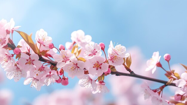 A close up of a branch with pink flowers