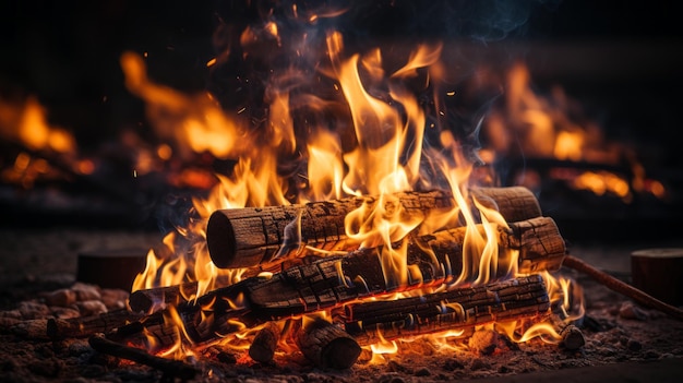 Foto close-up brandende vlammen voor het grillen