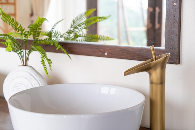 Close up brass tap on bath room