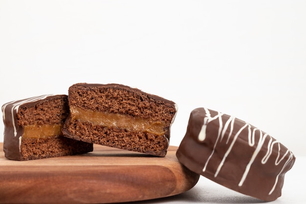 Close up of Brazilian dessert honey cookies with chocolate pao de mel selective focus