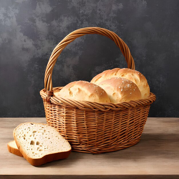 Foto primo piano di pane nel cestino arte generativa di ai