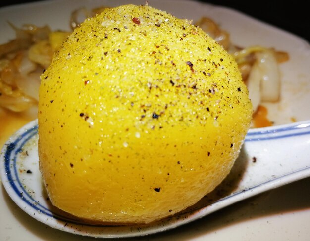 Close-up of bread in plate on table