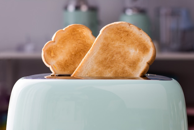 Close up of Bread slices in a oaster