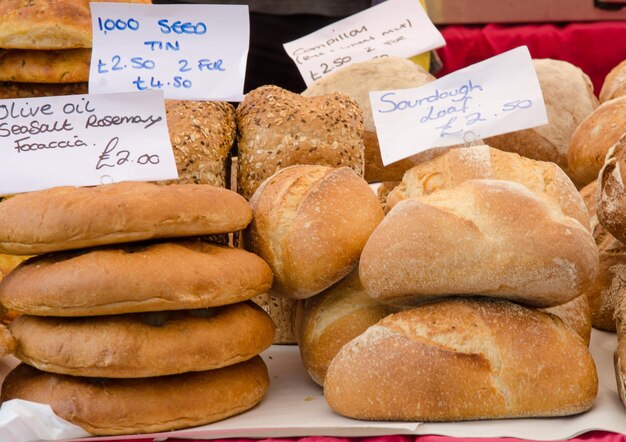 Close-up of breads for sale in market