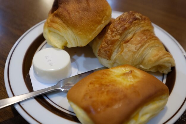 Close-up of breakfast in plate on table