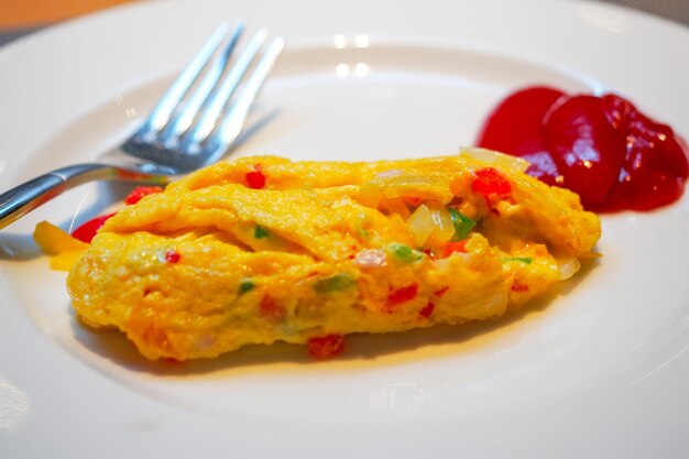 Close-up of breakfast served in plate