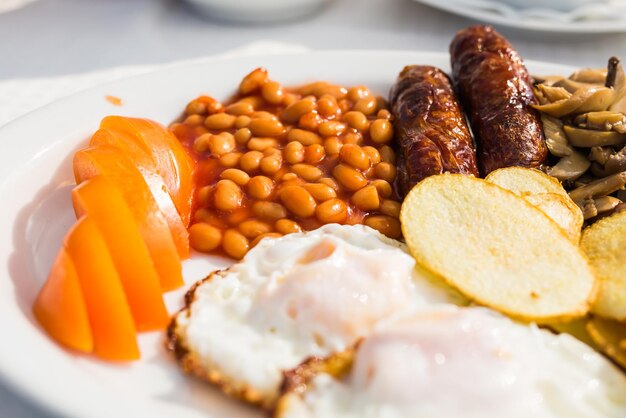 Close-up of breakfast served in plate