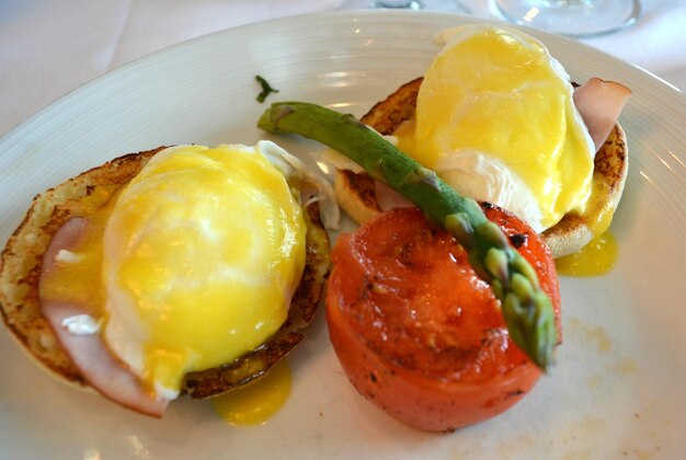 Close-up of breakfast served in plate