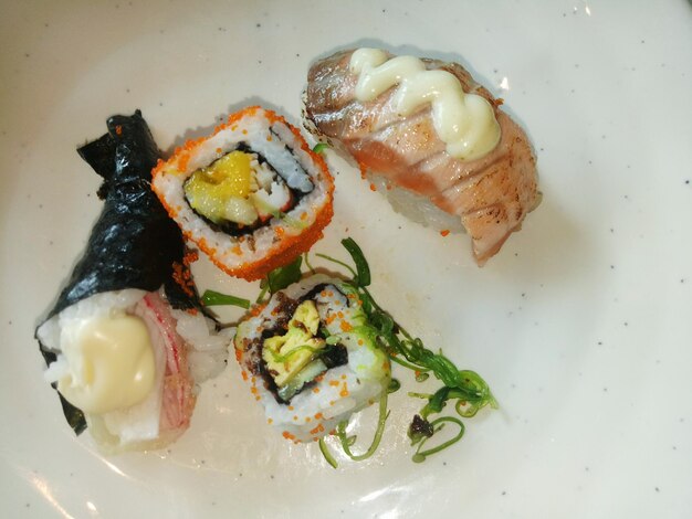 Close-up of breakfast served in plate