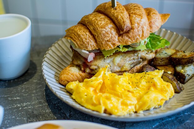 Close-up of breakfast served on table